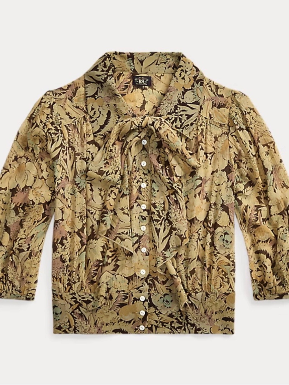 Ralph Lauren RRL Floral Print Crinkled Silk Blouse Size 4 Missing Tie